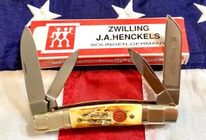 J A Henckels Congress Knife w/ Great Stag Handles - NOS in Replacement Box