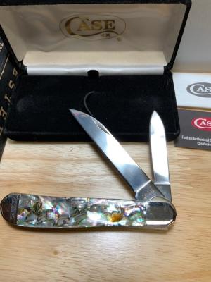 Case XX 8249 Wharncliffe & Pen Blades Smooth Abalone Copperhead 2021 Date Stamp Velvet Box & Sleeve 