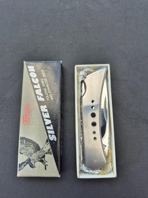 3 7/8" Silver Falcon Lockback Folding Knife, 440 Stainless Steel