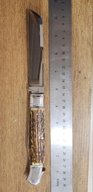 5 1/2 " Big Custom Made Bird's Head Bolster Knife, Premium Stag handle 