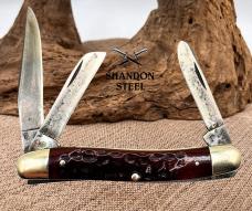 CASE XX USA 1970 10 DOT RED JIGGED BONE 3 BLADE STOCKMAN KNIFE CARBON STEEL (10)