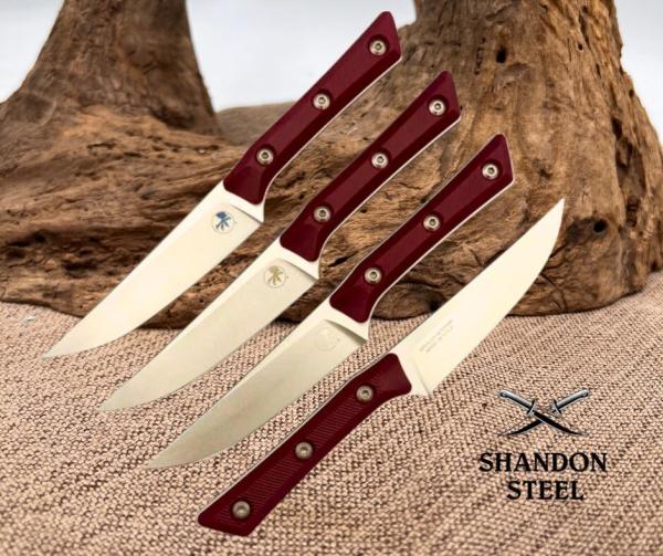Microtech Steak 4 Piece Set Merlot G-10 Handle w/ Stonewash M390MK 3600-10SETMR
