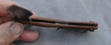 KA-BAR 5597 Brown Pebble Finish Mint Recurve 4 1/2" Closed Pocket Clip Thumb Ramp Top Lock