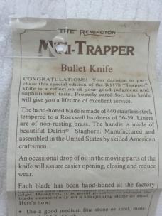 Remington 1991 Mini Trapper Bullet Knife #R1178 New In Box