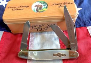 Bear amp Son Stockman w Flashy Mother of Pearl Handles in Orig Tin -NOS