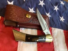1986 Case xx Shark Tooth Folding Hunter w/ Wood Handles (P197 L SSP) +Orig Sheath & Box