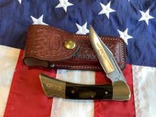 1986 Case xx Shark Tooth Folding Hunter w/ Wood Handles (P197 L SSP) +Orig Sheath & Box