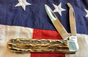 Vintage J A Henckels 2 Blade Multi Blade Knife & Super Stag Handles mdl# 2106