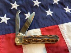 Vintage J A Henckels 2 Blade Multi Blade Knife & Super Stag Handles mdl# 2106