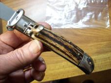Vintage Italian Shellpuller Knife Inox Stamp Clip-Point 12 & 16 Gauge Stag/Antler UNUSED Beauty!