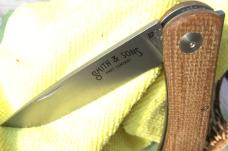 Smith & Sons Mudbug (sodbuster type) Lockback Natural Burlap Micarta Stonewash drop point