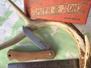 Smith & Sons Mudbug (sodbuster type) Lockback Natural Burlap Micarta Stonewash drop point