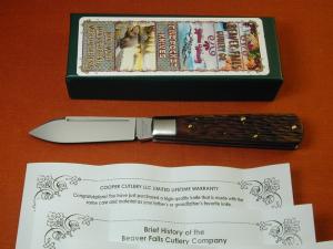 Beaver Falls Cutlery 2024 Bourbon Jigged Bone Jack Knife from Cooper Cutlery Integral Bolsters NMIB