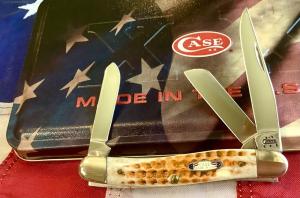 2014 Case xx Stockman w/ Brown Corn Cobb Jigged Bone Handles (mdl# 6318 SS) & USA Flag Shield -NOS