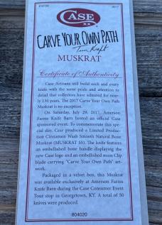 CASE XX ** 2017 CARVE YOUR OWN PATH NATURAL BONE MUSKRAT - COA