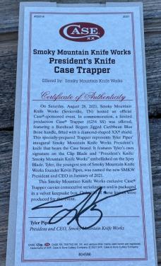 CASE XX ** 2021 SFO SMOKY MOUNTAIN KNIFE WORKS PRESIDENT'S BAREHEAD TRAPPER - COA