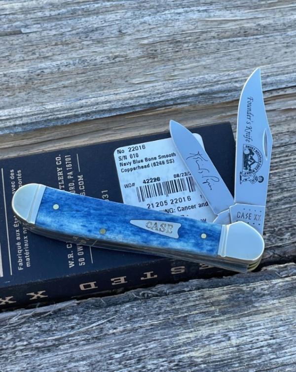 CASE XX ** 2021 SFO SMOKY MOUNTAIN KNIFE WORKS NAVY BLUE BONE FOUNDER'S COPPERHEAD NUMBERED - COA CASE XX ** 2021 SFO SMOKY MOUNTAIN KNIFE WORKS NAVY BLUE BONE FOUNDER'S COPPERHEAD NUMBERED - COA