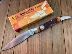 AG Russell Large Texas Toothpick Texas Ranger Commemorative 2003 European Red Deer Jigged Bone