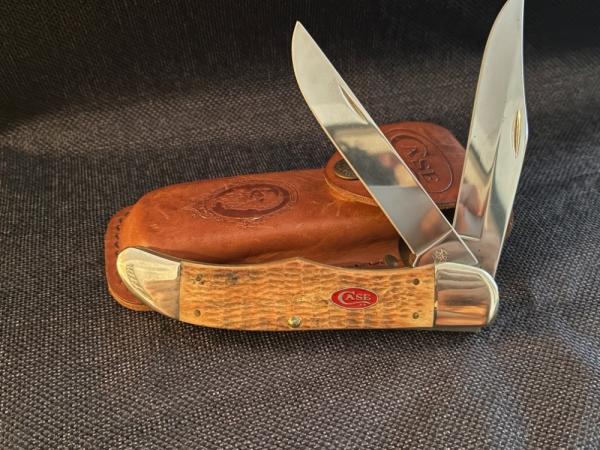 Case Black Bone Folding Hunter Knife red shield, new in sheath 2007, Case Black Bone Folding Hunter Knife red shield, new in sheath 2007,