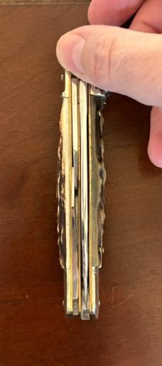 Hubertus West Germany Lever Lock Switchblade Camp Knife, Nice Stag Scales, Unused