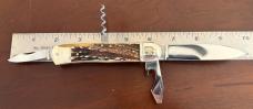Hubertus West Germany Lever Lock Switchblade Camp Knife, Nice Stag Scales, Unused