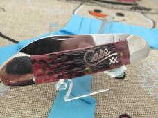 Case XX 2001 Cranberry Silver Script Canoe Pattern # 62131 SS