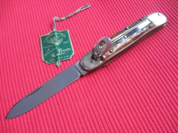 Vintage German WEIDMANNSHEIL Stag Leverlock Switchblade Knife - Mint w/Tag