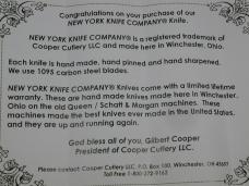 New York Knife Co Smooth Genuine Pearl Matteawan Barlow Knife By Cooper Cutlery M1506P USA Made  