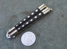 Bench Made Balisong Early Post 1988 5 1/4" Closed Chrome With Black Inserts Open Sides Used 