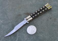 Bench Made Balisong Early Post 1988 5 1/4" Closed Chrome With Black Inserts Open Sides Used 
