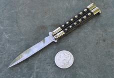 Bench Made Balisong Early Post 1988 5 1/4" Closed Chrome With Black Inserts Open Sides Used 