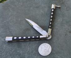 Bench Made Balisong Early Post 1988 5 1/4" Closed Chrome With Black Inserts Open Sides Used 