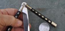 Bench Made Balisong Early Post 1988 5 1/4" Closed Chrome With Black Inserts Open Sides Used 