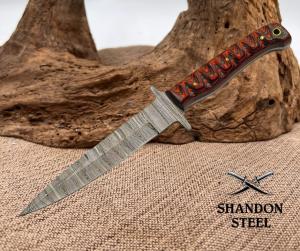 Damascus Pig Sticker Fixed Knife 6" Damascus Steel Full Blade Red Wood Handle