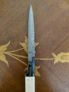 Armenian Automatic — 8.5" Mammoth Handle with Silver Pins, Swedish Damascus Blade, Unique Pick-Lock 