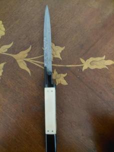 Armenian Automatic — 8.5" Mammoth Handle with Silver Pins, Swedish Damascus Blade, Unique Pick-Lock 
