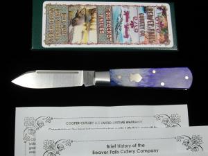 Beaver Falls Cutlery Co Smooth Appaloosa Purple Bone Jack Knife NIT Cooper Cutlery Made in USA A-PUR