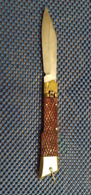 Large 10" Vintage Checkered Bone Hoof style Lever lock Switchblade 