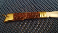 Large 10" Vintage Checkered Bone Hoof style Lever lock Switchblade 