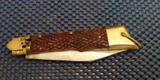 Large 10" Vintage Checkered Bone Hoof style Lever lock Switchblade 
