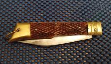 Large 10" Vintage Checkered Bone Hoof style Lever lock Switchblade 