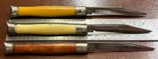 3 Colonial Shur-Snap Fishtail Switchblade Knife, Coffee, Cream, Yellow Scales, Used
