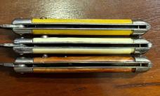 3 Colonial Shur-Snap Fishtail Switchblade Knife, Coffee, Cream, Yellow Scales, Used