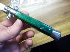 Armando Beltrame Italian 9 Inch Automatic Stiletto Swivel Dagger Green Exotic Hardwood UNUSED!