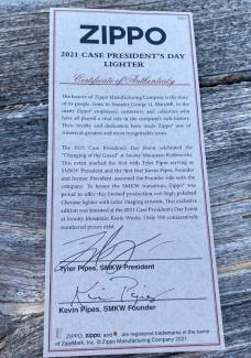 CASE XX ** 2021 PRESIDENT'S DAY ZIPPO LIGHTER - COA