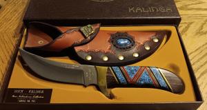 David (Dave) Yellowhorse Model 401 Buck Knife, Kalinga.  SN 193. Leather sheath. Beautiful 