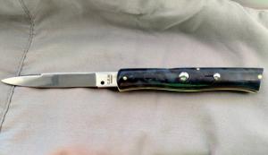 CEM Dolphins 8" Italian Switchblade Mid-lock Beautiful Blue Briarwood 