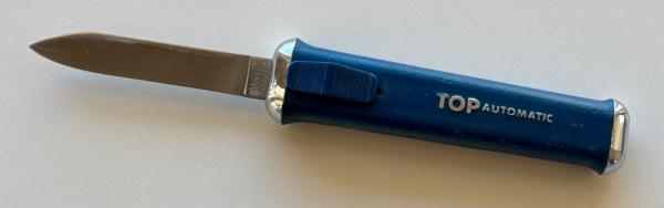 Vintage Blue Top Automatic Out The Front (OTF) Switchblade Knife, Unused Vintage Blue Top Automatic Out The Front (OTF) Switchblade Knife, Unused