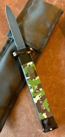 Vintage Edgeco Camo Black Eagle Out The Front Switchblade Guard Fixed Blade Knife, Korea, Unused