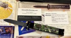 Vintage Edgeco Camo Black Eagle Out The Front Switchblade Guard Fixed Blade Knife, Korea, Unused